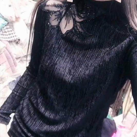 Winter Female T-shirt Bright Silk Stitching Women Half-high Collar Bottoming Shirt Women Fashion