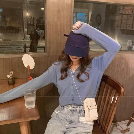 Spring and Autumn Lazy Long Sleeve Sweater V-neck Cardigan Loose Outer Wear Short Top Women's Knitwear Jacket