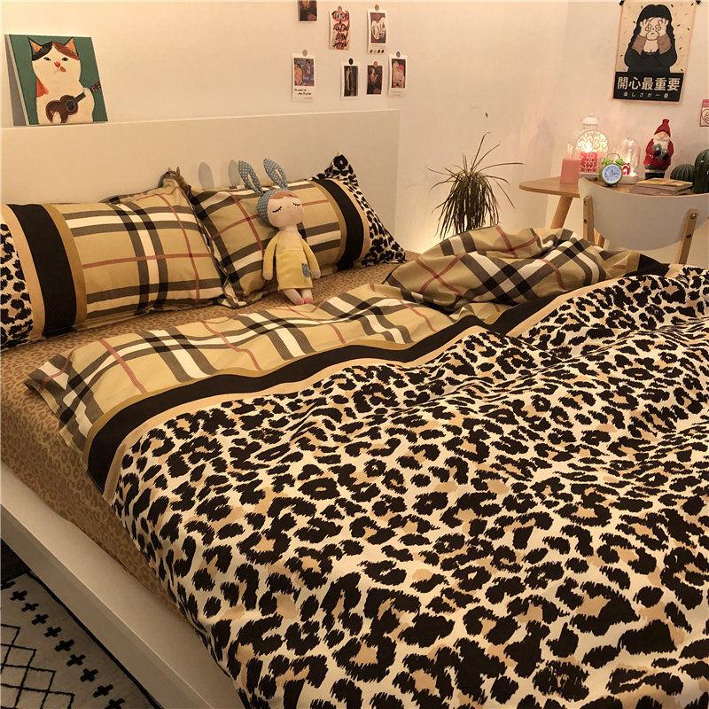 Washed Cotton Four-piece Duvet Cover Sexy Leopard-print Simple Bedding Sheet Household Daily Necessities Four-piece Bed