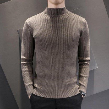 Men's Half Turtleneck Sweater Men's Thick Autumn and Winter Slim Sweater Korean Casual Pullover Mid-neck Knitted Bottoming Shirt