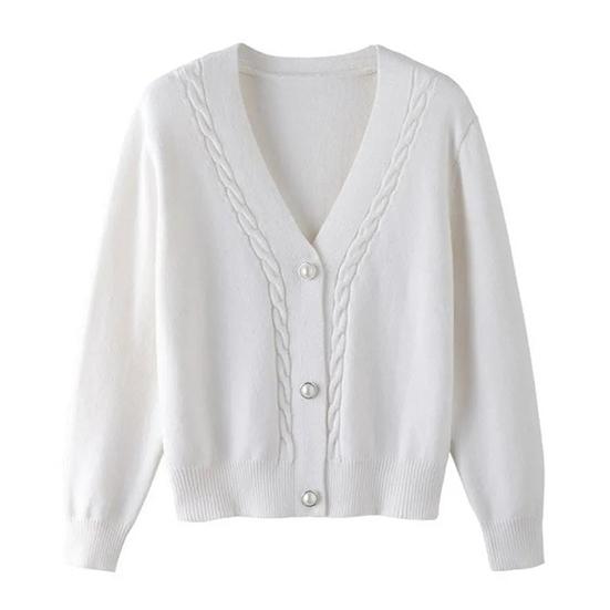 Autumn and Winter Women's Sweater Cardigan Female Large Size Knitted Coat Solid Color V-neck Loose Warm Sweater