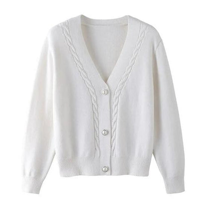 Autumn and Winter Women's Sweater Cardigan Female Large Size Knitted Coat Solid Color V-neck Loose Warm Sweater