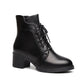 Autumn and Winter Soft Leather Lace-up Zipper Thick Heel Martin Boots Women Mid-high Heel Korean Warm and Comfortable All-match Cotton Boots