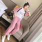 Cute Casual Sportswear Suit Female Summer Two-piece Suit Loose Cool Round Neck Short-sleeved T-shirt + Loose Sports Pants Fabric Light and Breathable