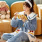 Christmas Pajamas Party Pajamas Set Female Coral Velvet Winter Thickening Plus Velvet Cute Flannel Long Nightgown Home Service Suit