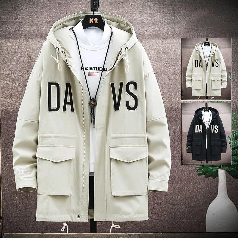 WTEMPO Spring & Autumn Thin Jacket Men Hooded Workwear Casual Coat Soft Comfortable Windbreaker Large Long