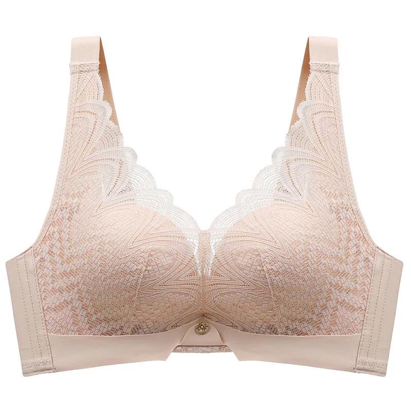 Upper Thin Lower Thick Cup No Steel Ring Gather Side Natural Support Adjustable Soft Skin-friendly Non-marking Pull Cotton Breathable Lace Sexy Bra