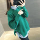 One-piece Round Neck Sweater Lace-up Sweater Spring and Autumn Loose Bottoming Sweater Ladies Top Solid Color Wild Sweater