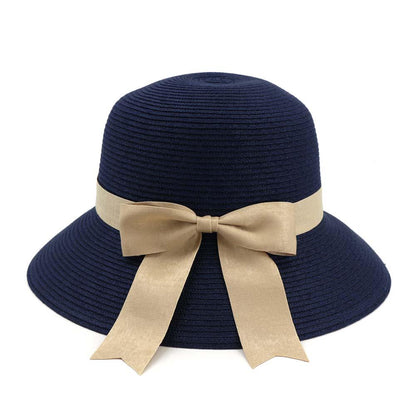 Straw hat Stylish vintage style linen bow summer straw hat