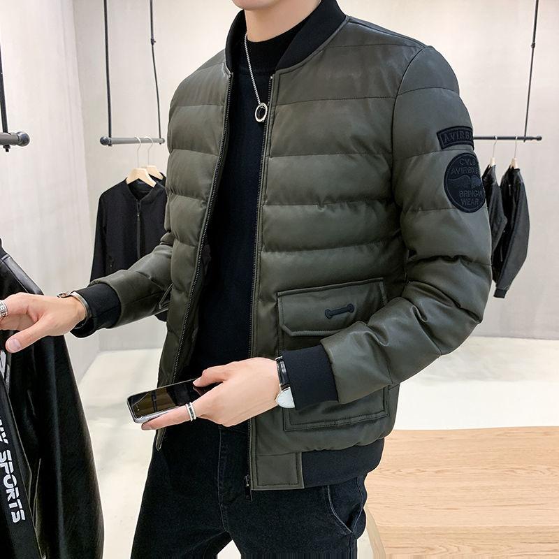 Winter Leather Coat Men's Jacket Korean Style Trend Stand-up Collar Leather Coat Loose Large Size Cotton Coat
