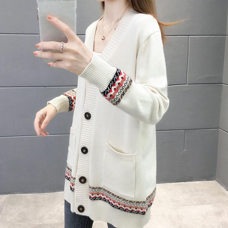 Spring and Autumn Knitted Cardigan Sweater Mid-length Casual Top Loose Outer Wear Women's Jacket