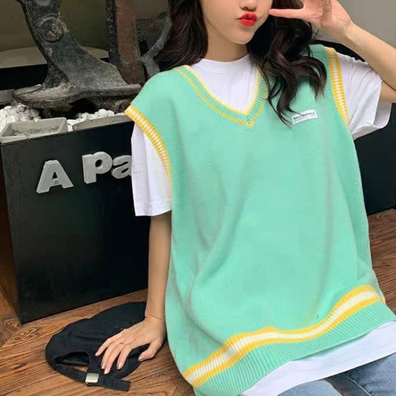 Spring and Autumn Sleeveless Knit Vest Vest Girl Student Loose All-match Sweater