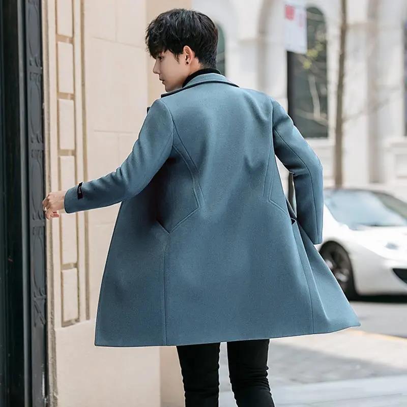 Men's Windbreaker Coat Youth Mid-length Plus Cotton Thick Coat Trendy Autumn and Winter Long Coat