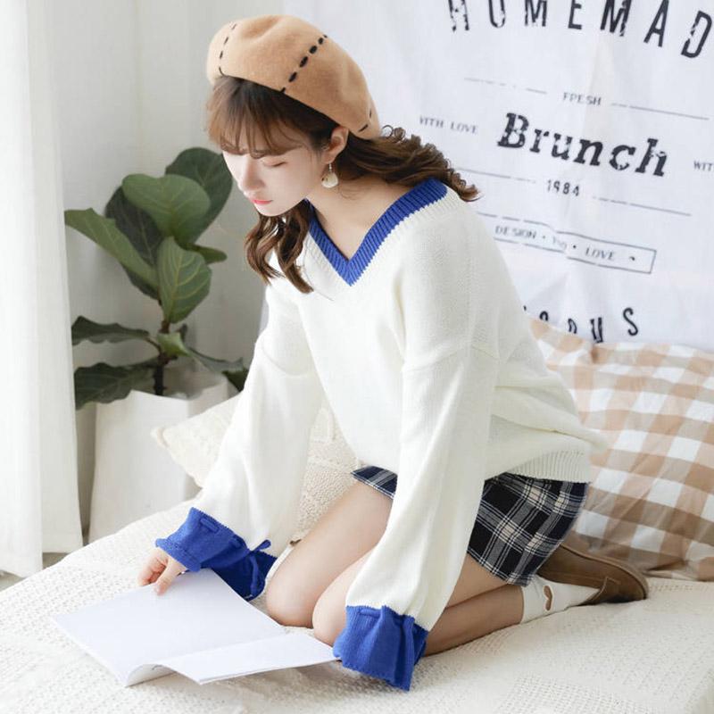 Large Size Warm Cashmere Sweater V-neck Sweater Female Autumn and Winter Solid Color Long Sleeve