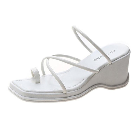 Roman Sandals Slippers Women's Outer Wear Summer Slope   Fashion Black Flip-flops High Heels Summer