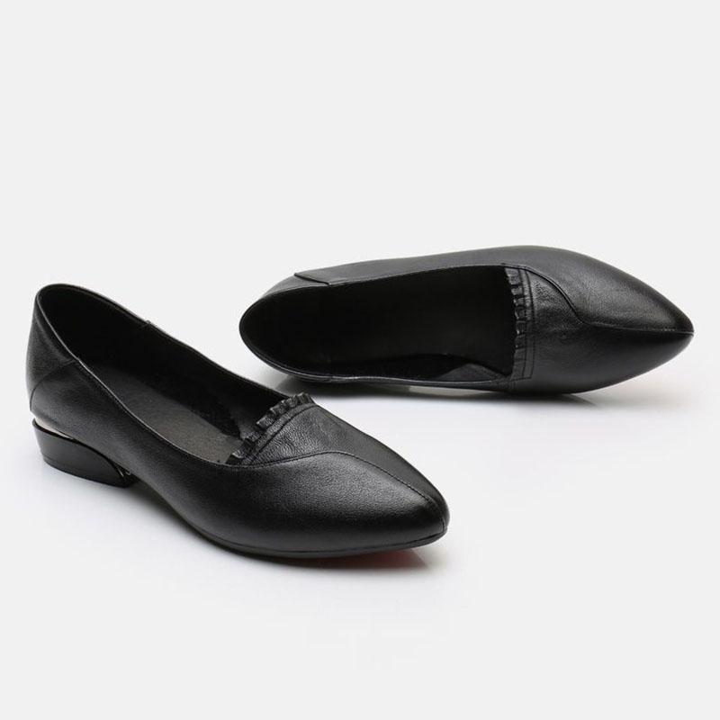 Soft Leather Shoes Women's Spring and Summer Soft Bottom Low-heeled Leather Shoes Women's Fashion Pointed Shoes