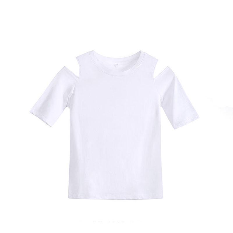 Lady  Summer  Concise  Sweet Style Round-Neck Flower Sleeve Pure Color Fashion Casual Loose T-shirt
