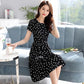 Wave Point Dress Women Boho V-neck Slim A Line Party Dress Casual Short Sleeve Polka Dot Black Dresses Beach