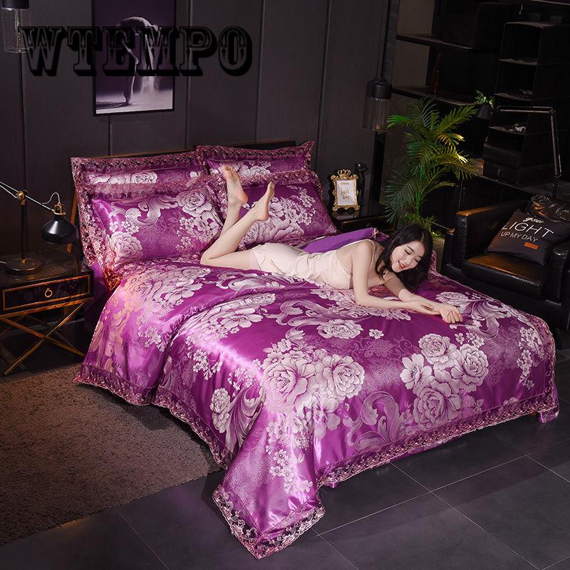Luxury Embroidery Satin Jacquard Bedding Set Duvet Cover Bed Linen Bed Sheet Pillowcases