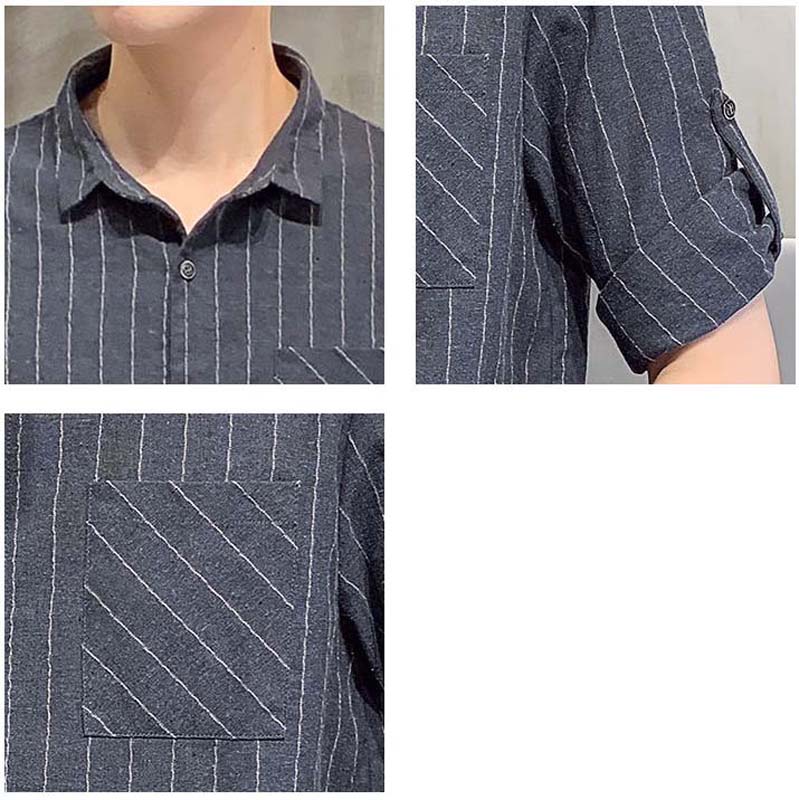 Men's Casual Handsome Mature Men's Striped Shirt and Solid Color Casual Pants Two-piece Suit