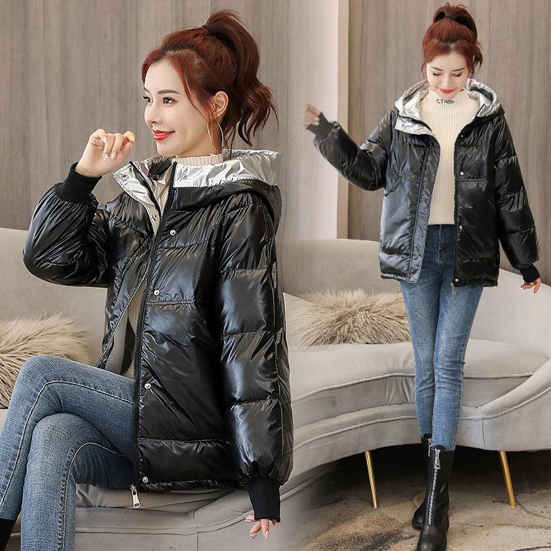 Glossy Cotton-padded Jacket Women's Short Cotton-padded Jacket Loose Bread Clothes Winter Cotton-padded Jacket Hooded Jacket