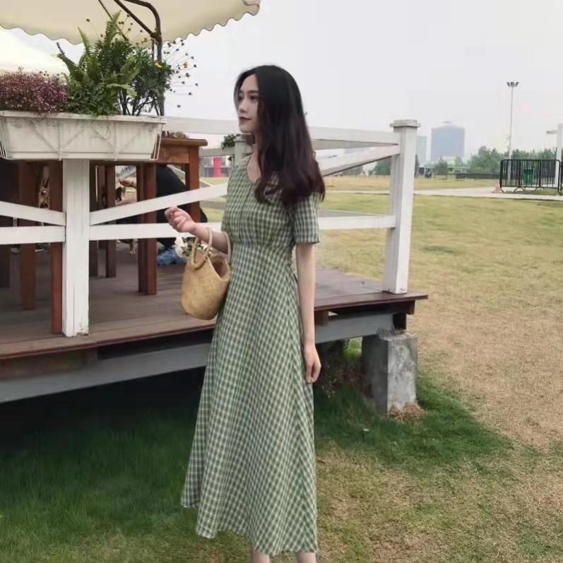 Dress Women Plaid V-neck long Sleeve Loose Fashion Leisure Sweet Korean Style Backless Lace-up Chic Student Ulzzang All-match