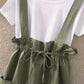 Ladies Casual Suit Two-piece Tooling Loose Overalls + Round Neck Short-sleeved T-shirt Ladies Suit Casual Suspender One-piece Wide-leg Pants