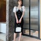 Women's Dress Summer Bubble Sleeve Slim Package Hip Dress Long Black Skirt V-neck Dress