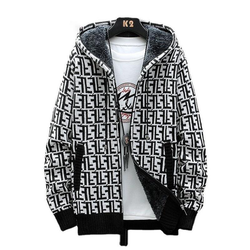 Men's Hooded Zipper Cardigan Faux Fur Wool Jackets Loose Casual Thick Jackets Autumn and Winter