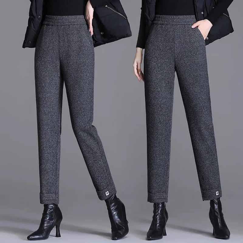 Thick Woolen Harem Pants Women's Autumn and Winter Models High Waist Loose Slimming Carrot Pants Nine Points Casual Pants