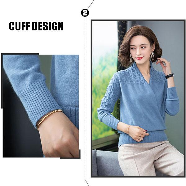 Women's Solid Color Woollen Sweater Loose Plus Size Cross V-neck Sweater Pullover Wool Knit Jumper