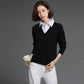 Fake Two-piece Sweater Tops Women's Lapel Pullover Sweater Outer Wear all-mach Loose Short Thick Knitted Sweater OL Style Office Ladies Workwear