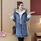 Womens Long Thick Fur Collar Hooded Down Jacket loose Winter Warm Jeans Coat Women Parkas ladies