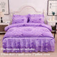 Four-piece Bed Skirt Printed Bedding Skin-friendly Sanding Quilt Cover Pillowcase Bilateral Bed Skirt Set