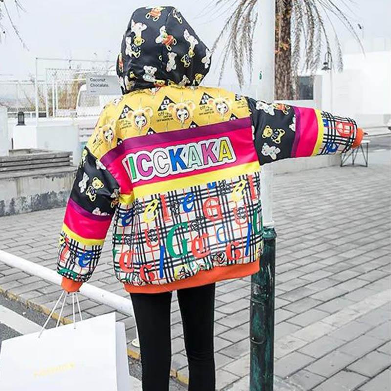 European Station Winter Print Cotton Coat Women Western Style Hooded Mid-length Coat Women