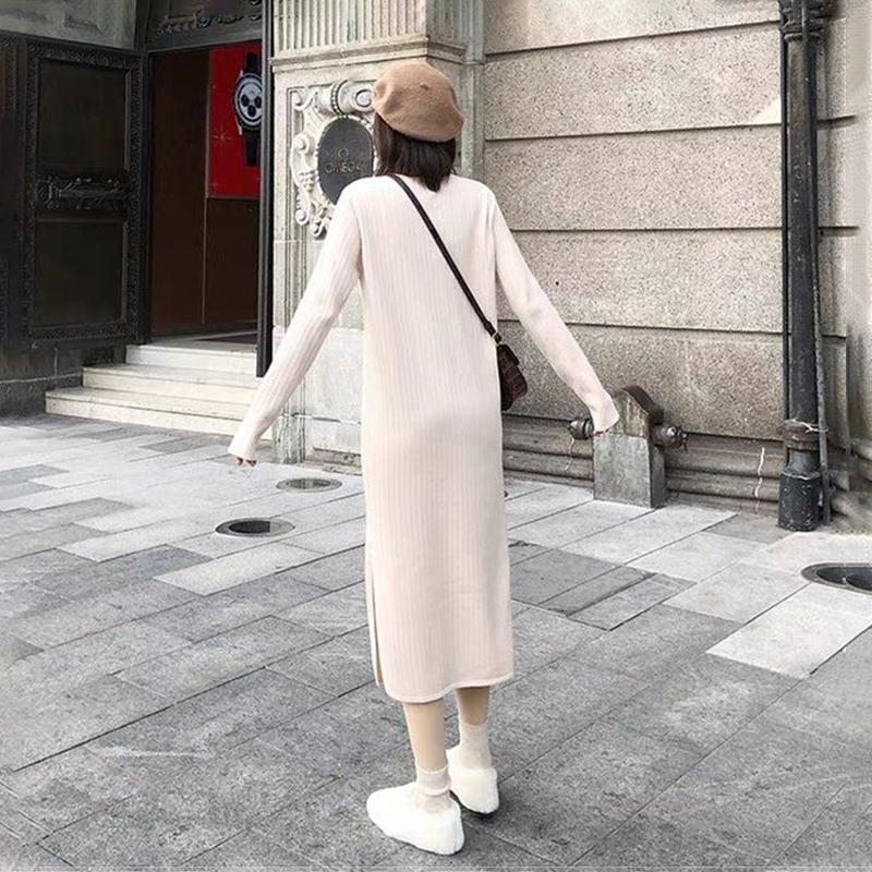 V-neck Sweater Women's Outer Wear Fall and Winter Lazy Style Dress Loose Long Knit Sweater Sweater Skirt Soft Fabric