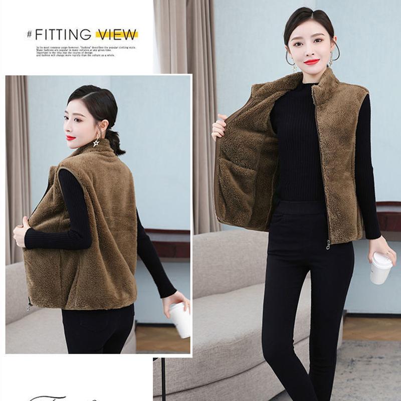 Polar Fleece Waistcoat Coral Fleece Warm Outer Wear Women’s Vest Double-sided Fleece Waistcoat Stand-up Collar Zipper Sleeveless Jacket