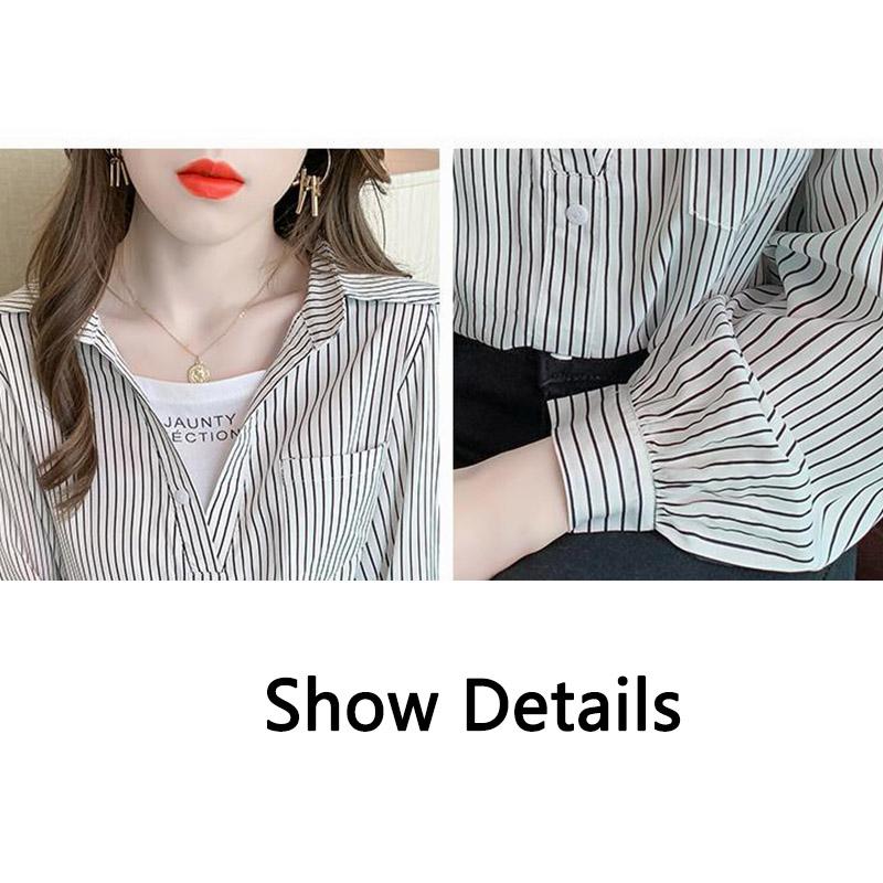 Striped Shirt Women's Spring Fake Two-piece Printed Loose All-match Long-sleeved Blouses