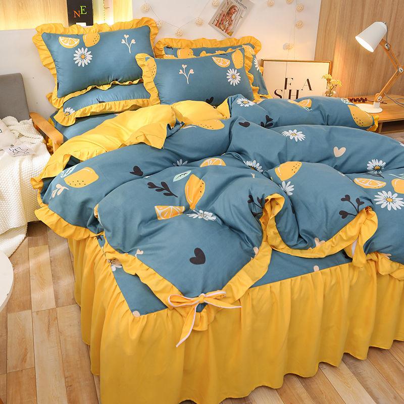 Korean Fashion Bed Skirt Four-piece Princess Style Lace Duvet Cover Girl Net Red Bedding