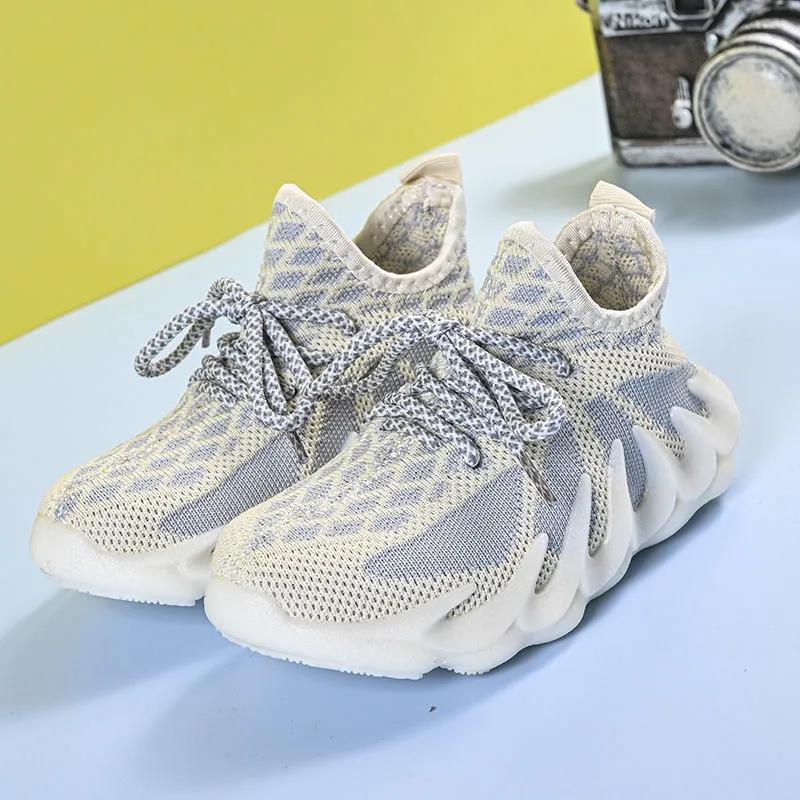2021 Spring and Autumn Girls' Casual Student Sneakers Korean Version of Wild Knitted Breathable Net Shoes Boys Sports Shoes