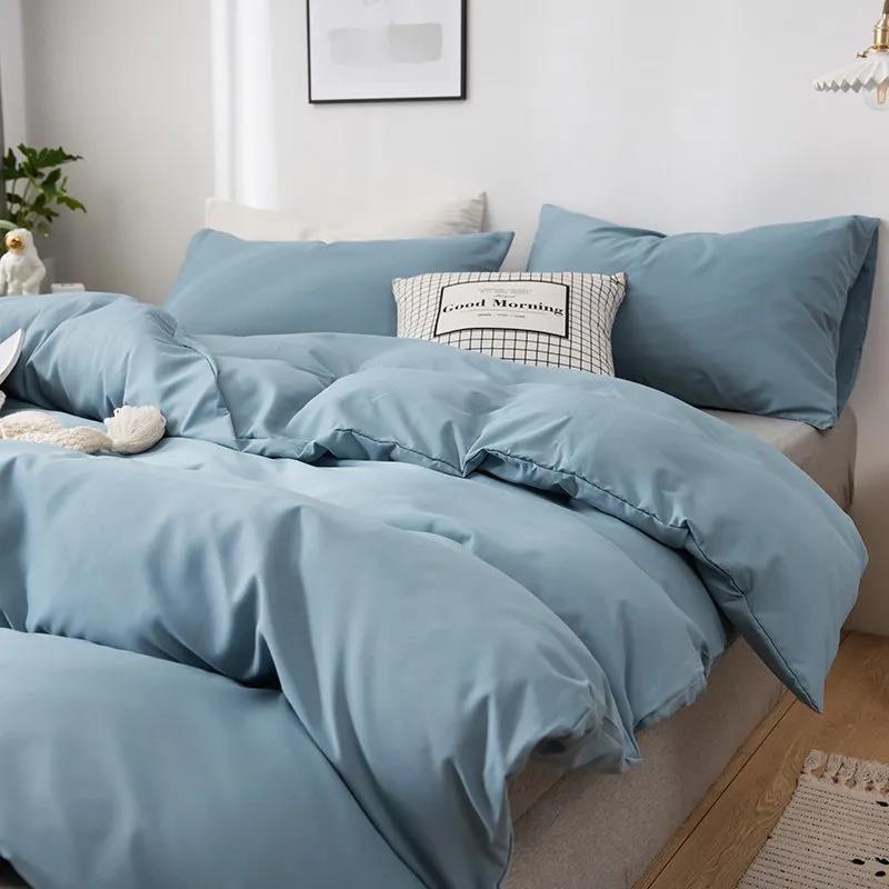 Pure Color Simple Nordic Fengshui Washed Cotton Four-piece Quilt Cover Sheet Student Dormitory Three-piece Bedding