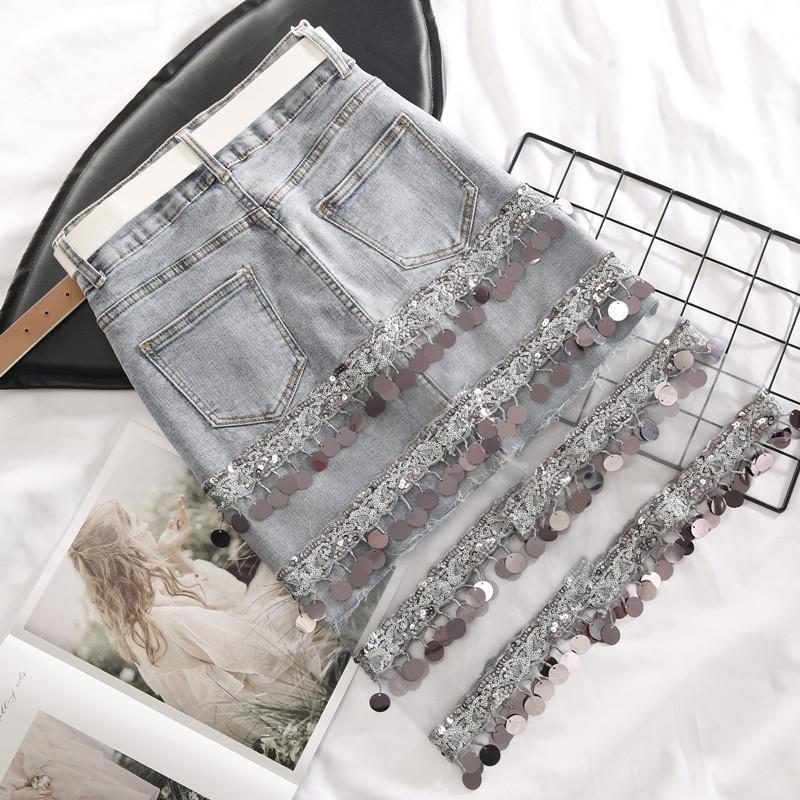 2020 Summer European Style High Quality Diamond Tassels Denim Shorts Woman Fashion High Waist Jeans Shorts