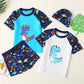 Children's Cartoon Dinosaur Printed Swimsuit Baby Boy Cartoon Separate Swimwear Summer Short-sleeved Swimming Trunks Suit Swimming Cap