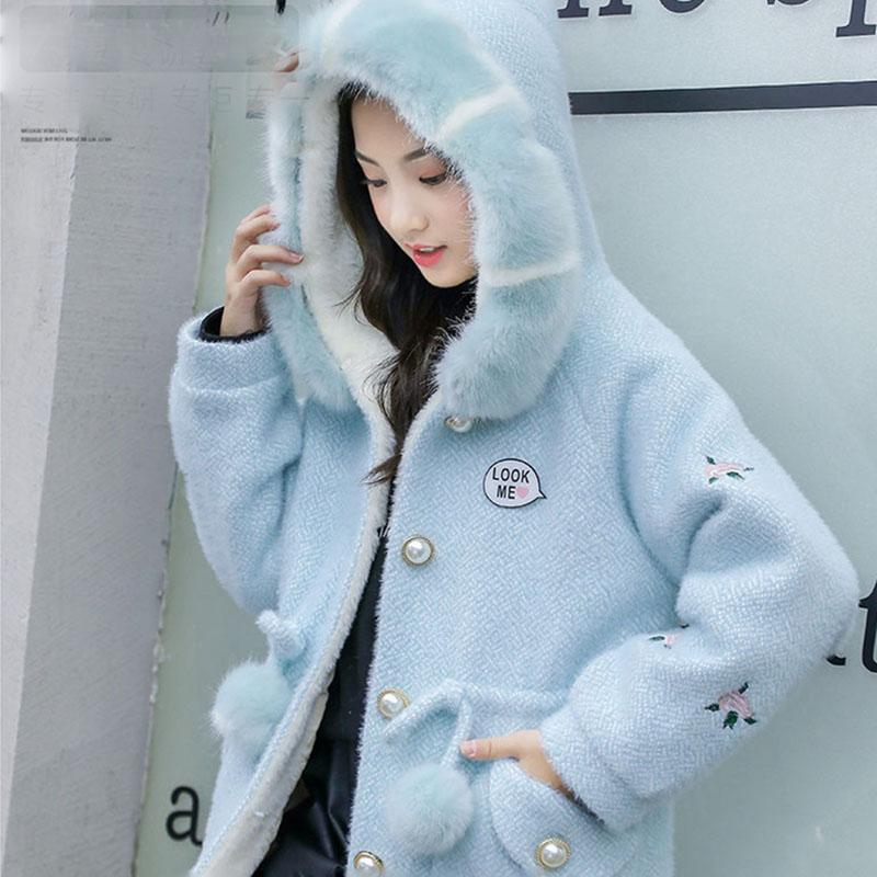 Girls' Warm and Windproof Jacket Mink Velvet Coat Korean Mid-length and Velvet Thick Winter Clothes