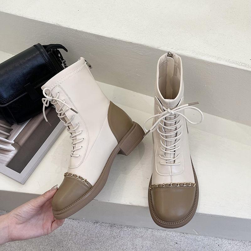 Thick-heeled Martin Boots Women's 2021 Summer British Style Retro Round Toe Short Boots Metal Chain Motorcycle Boots