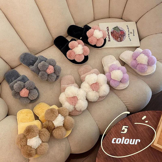 Autumn and Winter Big Flower Design Slippers Non-slip Thermal Insulation Cotton Shoes Comfortable Casual Fashion