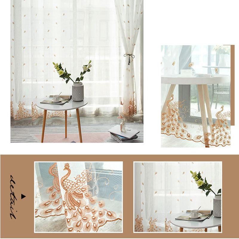 1/2pcs  Peacock Embroidered Sheer Tulle Curtains for Living Room Girls Jacquard Pastoral Window Curtain for Bedroom Curtains