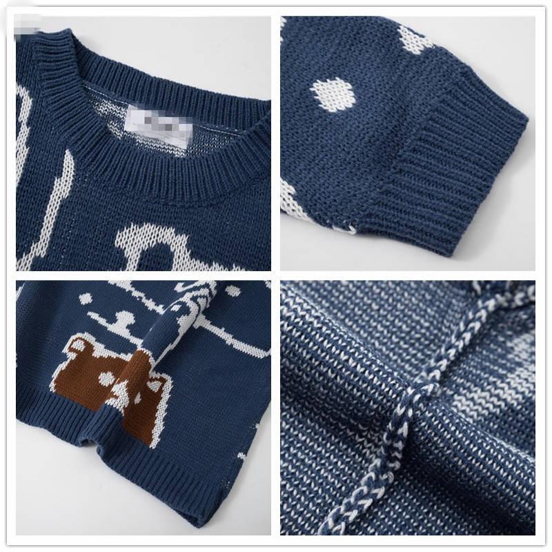 Winter Sweet Jacquard Pullover Sweater Women Loose Long Sleeve Knitted Round Neck Sweater