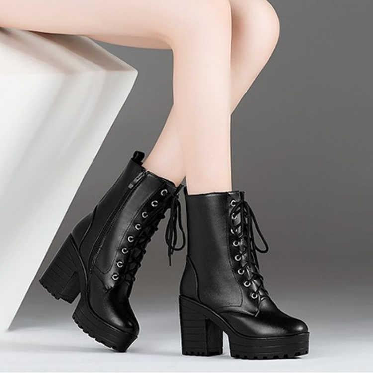 Lace Up Martin Boots Women Round Toe Ankle Boots for Women Short Plush Winter Shoes Women