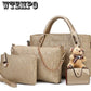 Four-piece fashion embossed handbags cartoon bear trend shoulder bag diagonal bag versatile handbag